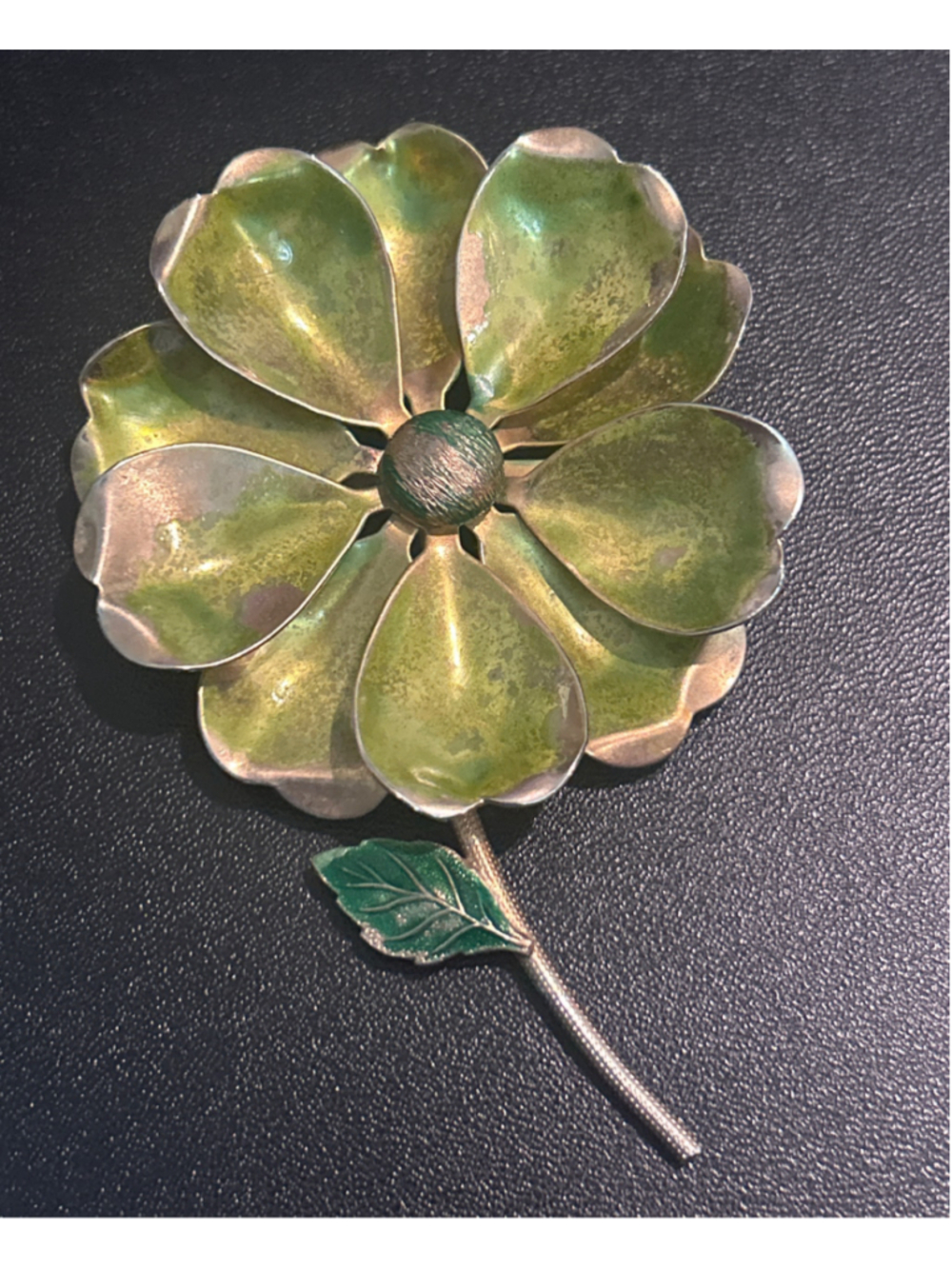 Women's Hobe Vintage Flower Brooch Pin, One Size, Green and Gold